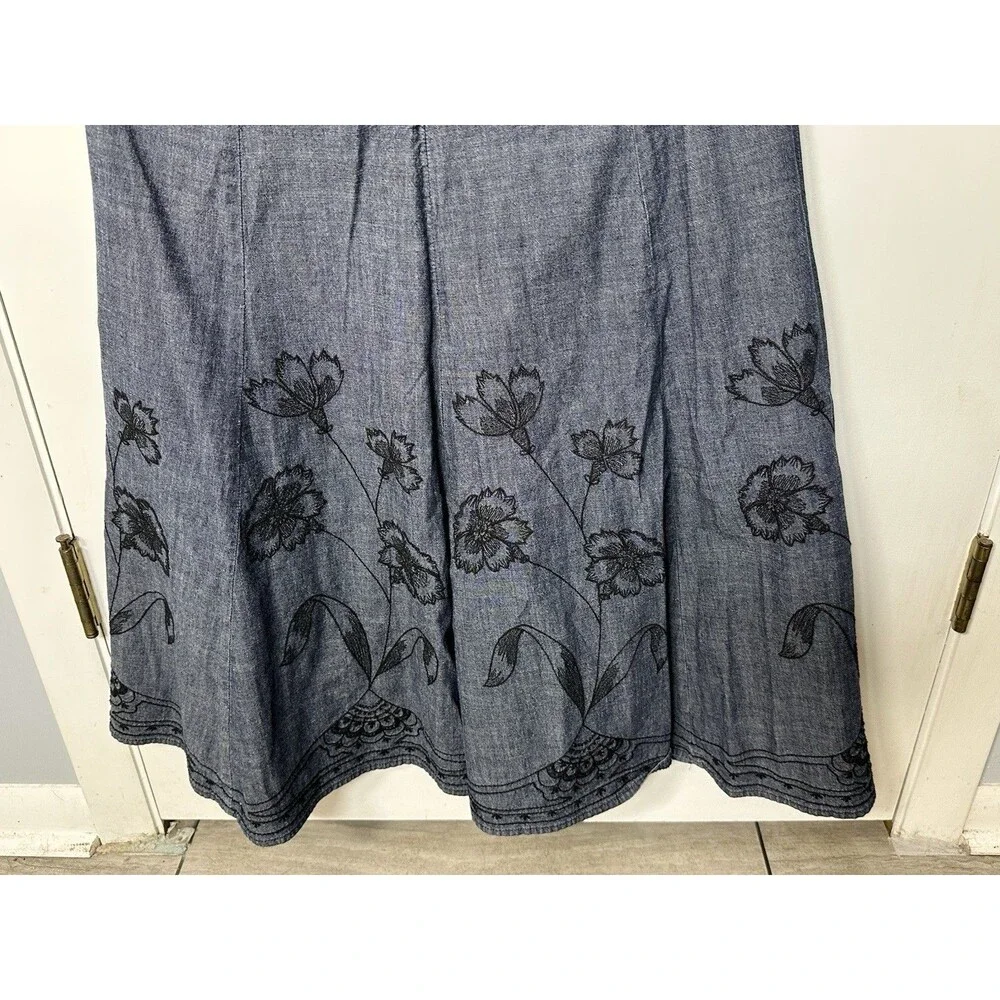 VGC J. Jill Floral Embroidered 100% Cotton A Line Midi Skirt Size 14Petite - Picture 7 of 14
